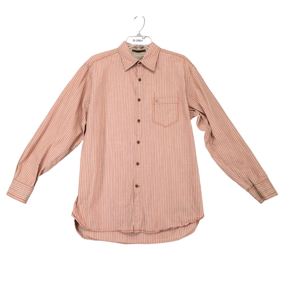Vintage Y2K Timberland Orange Striped Button Shirt Mens M Workwear Pocket Fall